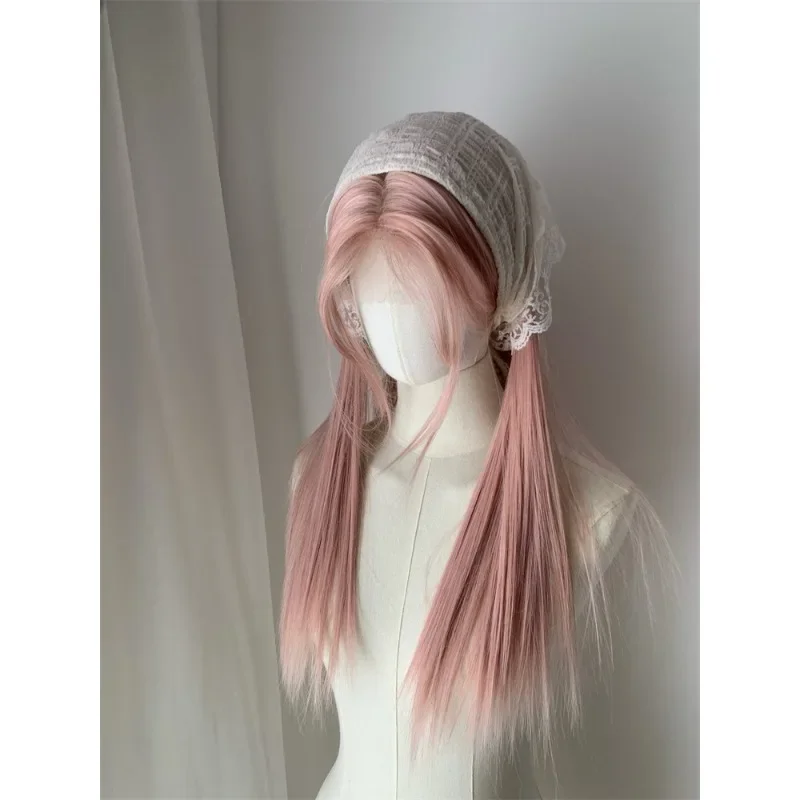 Pink Wig Long Straight Lace Front wigs for Woman Nature Synthetic Lace Wigs for Cosplay Daily Use Heat Resistant headband wig