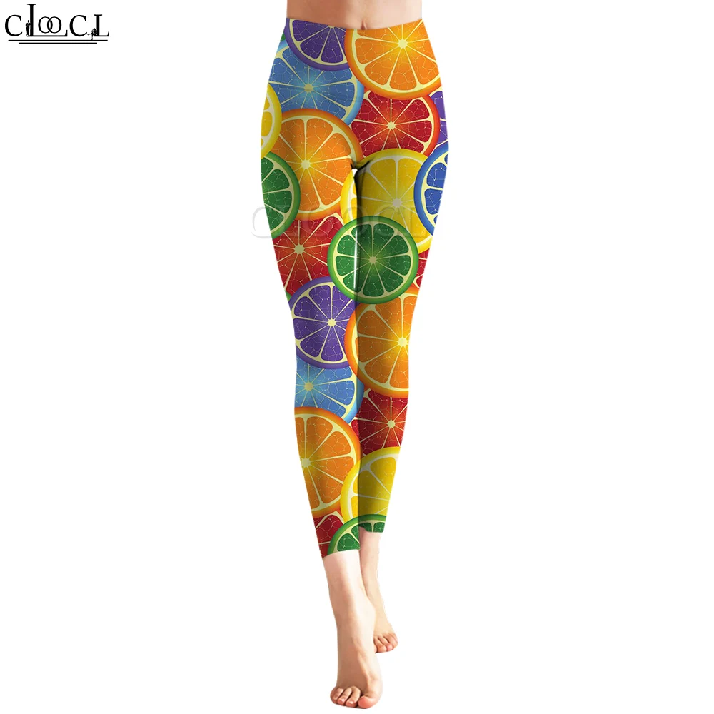 CLOOCL Women Seamless Leggings Ankle-Length Pants Leggings Colored Lemon Orange  Printed Pants Gym Workout Trousers Hawaii Style