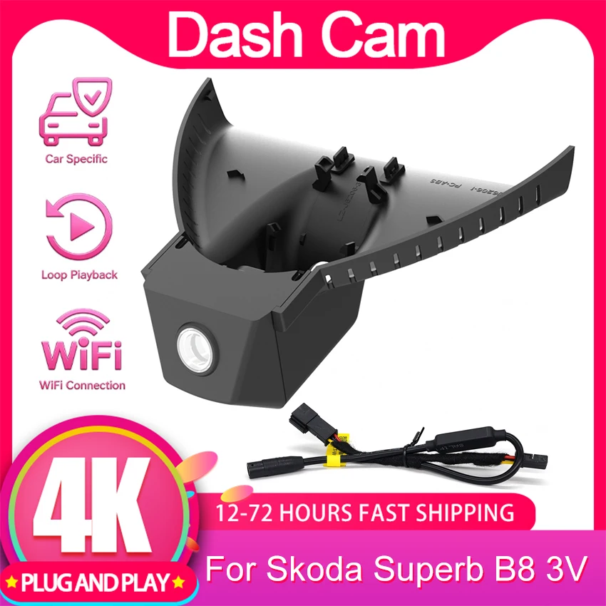 Front and Rear 4K Dash Cam For Skoda Superb B8 3V 2015-2020, OEM Dashcam, Night Vision, WiFi APP Control