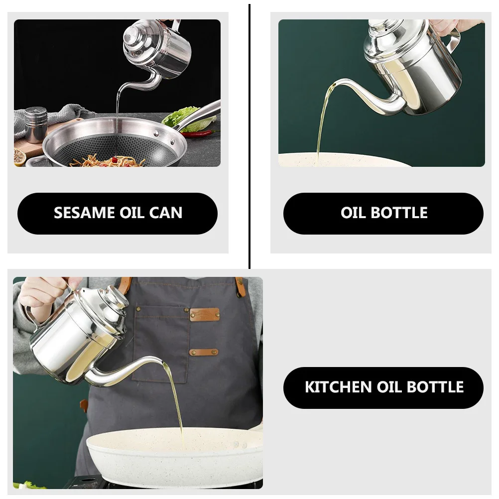 

1Pcs Stainless Steel Oil Bottle Silver Cooking Oil Can for Kitchen Soy Sauce Vinegar Storage Soy Sauce Bottle