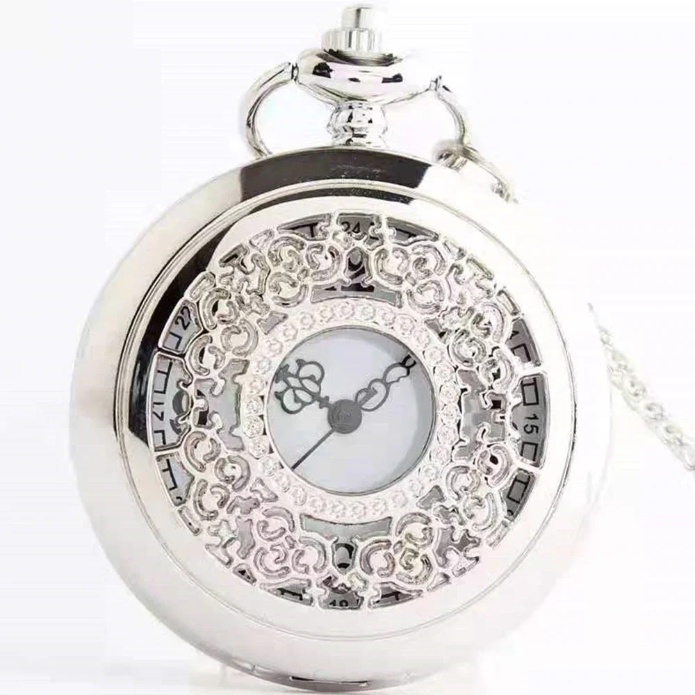 Vintage Necklace Pendant Pocket Watch Antique Hollow Exquisite Elegant Gift Clock Pocket Watch Quartz Necklace Chain Pocketwatch