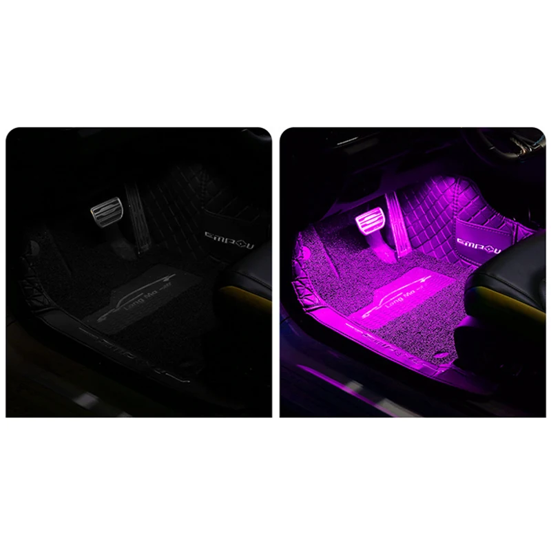 1 To 2/4 Car Neon Light Foot Light LED Interior Backlight Cigarette USB Atmosphere Lamp Auto Decorative Lamp