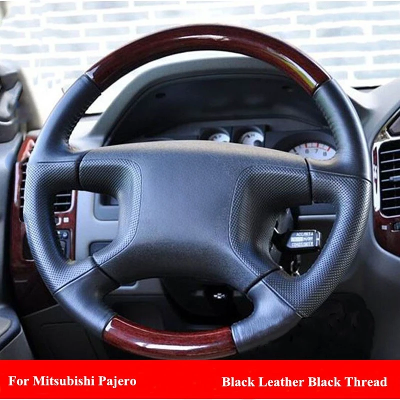 GNUPME Black Artificial Leather DIY Car Steering Wheel Cover for Mitsubishi Pajero 2004 2005 2006 2007 2008 2009 2010