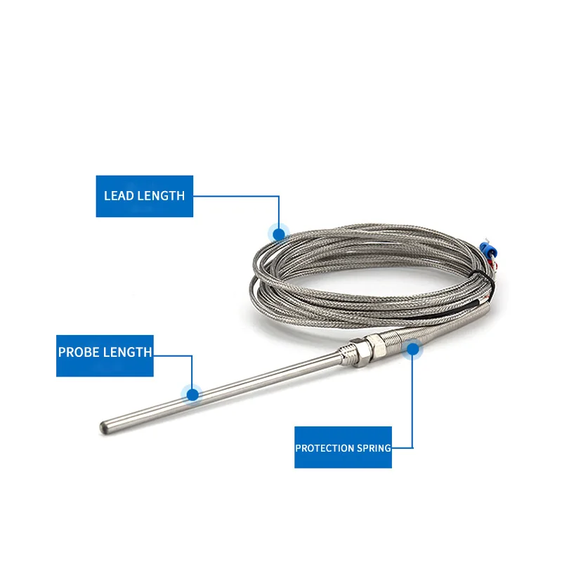 Thermocouple M8 1m 2m 3m 4m 5m Type K E J PT100 50mm 150mm 100mm 200mm Probe Screw Thread Cable Temperature Sensor 0-800℃