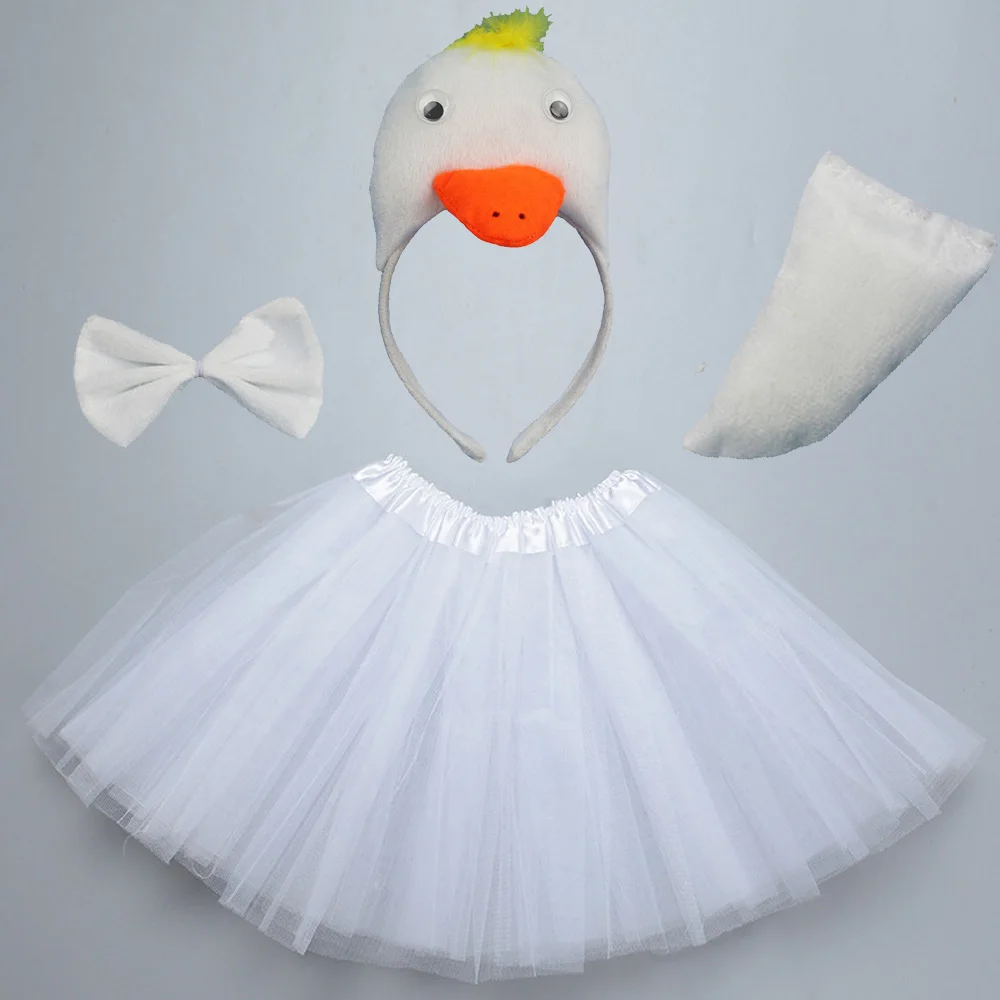Children Kids Yellow White Animal Duck Animals  Headband Tail Skirt Party Props    Birthday Halloween Costume Cosplay