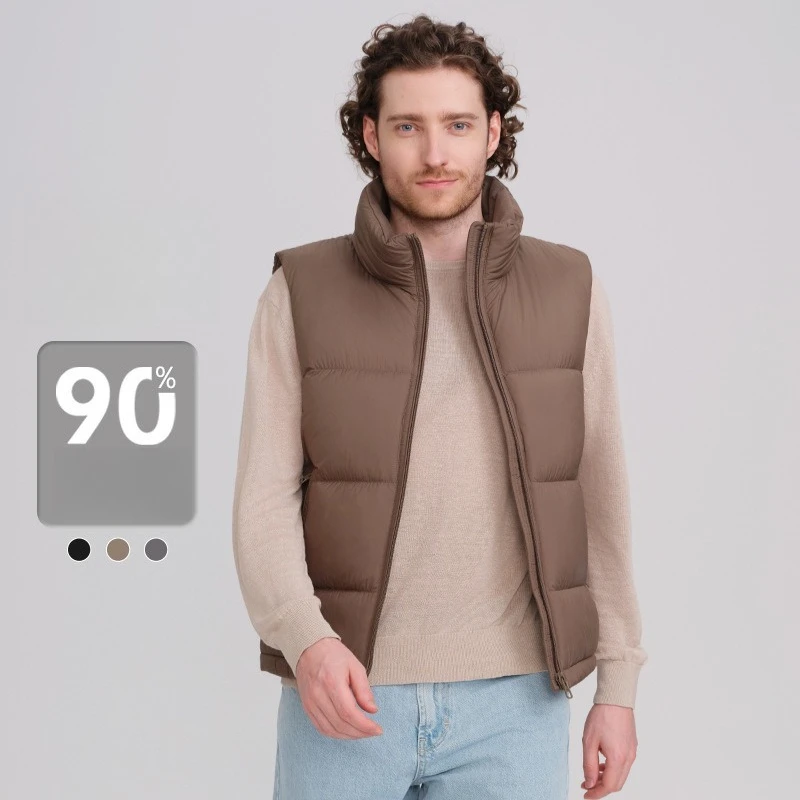 2025 가을/겨울 신상 남성용 90% 오리털 스탠드업 칼라 두꺼운 따뜻한 캐주얼 다운 베스트