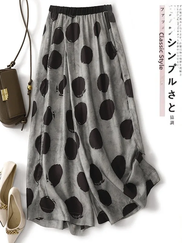 

Women's Casual Print Wide Leg Pants Drapey Checkered Skirt High Waist Midi Skirt Commute Style Artistic A-Line Silhouette