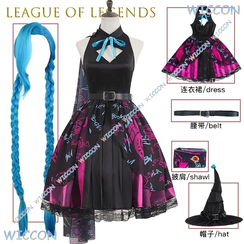

League of Legends Jinx Arcane Cosplay Costume Loose Cannon Halloween Little Demon Sexy Anime Party Outfit Full Set with