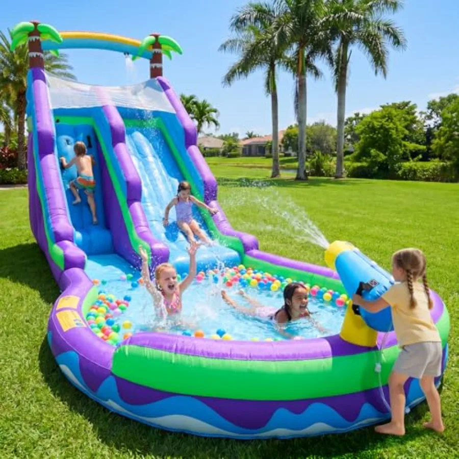 

Inflatable Water Slide for:Outdoor Backyard Parties Beach Use, PVC Material, Blue/Red, Durable Wet-Dry Combo with 650W Blower,