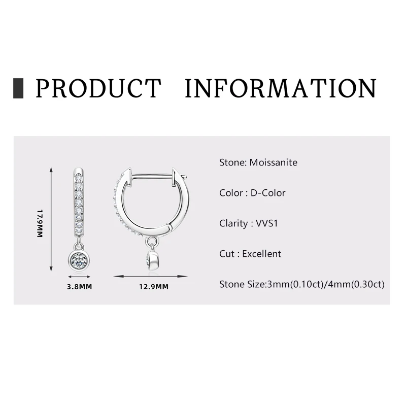 Lnngy 3 mm 4 mm Lünette Moissanit Tropfen Ohrringe Brinco Prata 925 Sterling Silber Ohrring für Frauen Mädchen Anhänger Schmuck Geschenk – Detail 9