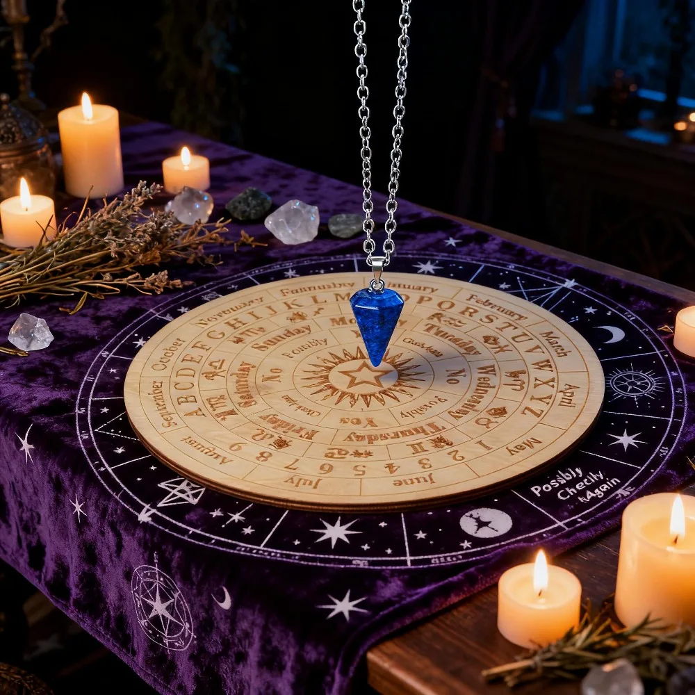 Juego de tablero de madera de adivinación espiritual de 2 piezas con collar con colgante espiritual de cristal blanco, perfecto para rituales y meditación