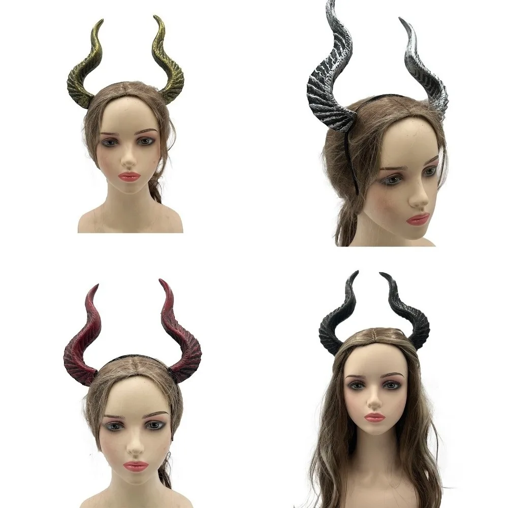 Novelty Ox Horn Halloween Horns Headband PU Dark Series Cosplay Hairband Halloween Headwear Halloween Hair Hoop Masquerade Party