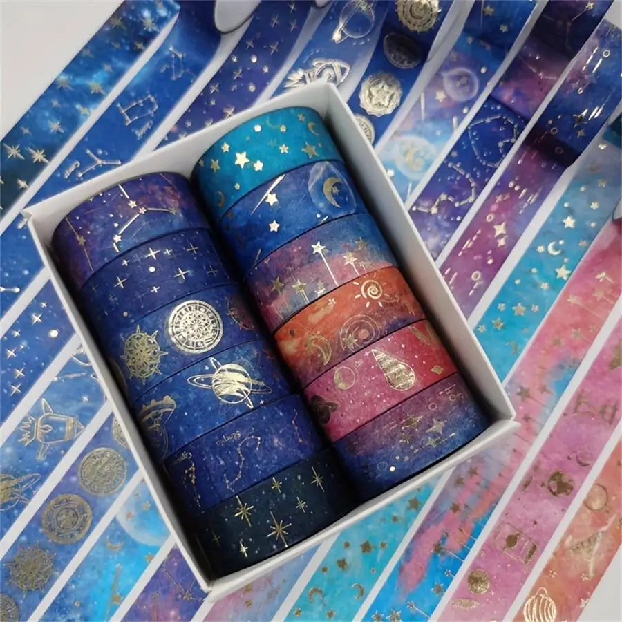 12 Rolls Galaxy Washi Tape, Gold Foil Constellation Washi Masking Tape, Moon, Stars, Celestial, DIY Decorative Paper Tape,Gi