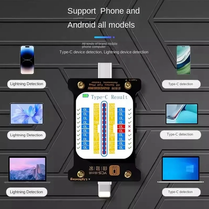 Probador inteligente de enchufe trasero de detección automática para teléfono LCD Digital para interfaz Apple/probador de detección de interfaz tipo C