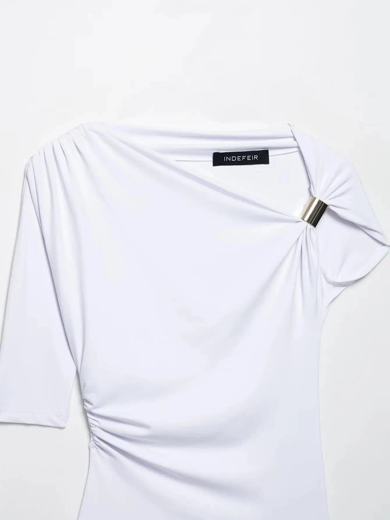 HH 2025, Frühling, Damen, sexy, asymmetrisch, faltig, Weste, schick, schmaler Kragen, One-Shoulder-Damen, schmales T-Shirt, Top, Straßenkleidung – Detail 17