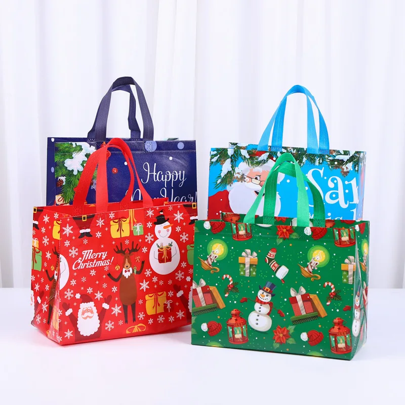 2024 New in Christmas Gift Bags Cartoon Cute Santa Elk Snowman Printing Non Woven Handbag Hot Pressing Wholesale Party Supplies