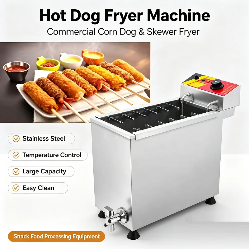 Commercial Automatic Cheese 21L Hot dog Sticks Fryer Large Capacity Electric 220/110V Deep Korean Corn Dog Fryer Machine 3KW