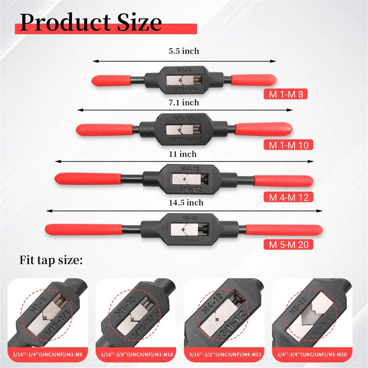 

ABNJ 4 Pcs Adjustable Tap Wrench Screw Holder Reamer Hand Tool with Plastic Dipped Non-Slip Handle for Tap Reamer