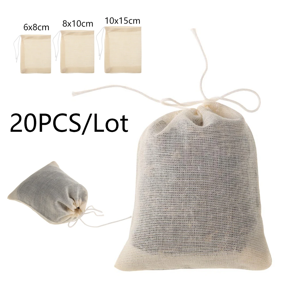 Empty Tea Bag 20pcs/Lot Cotton Gauze Tea Filter Bags for Spice Tea Infuser with String Heal Seal Healthy Disposable Teabags