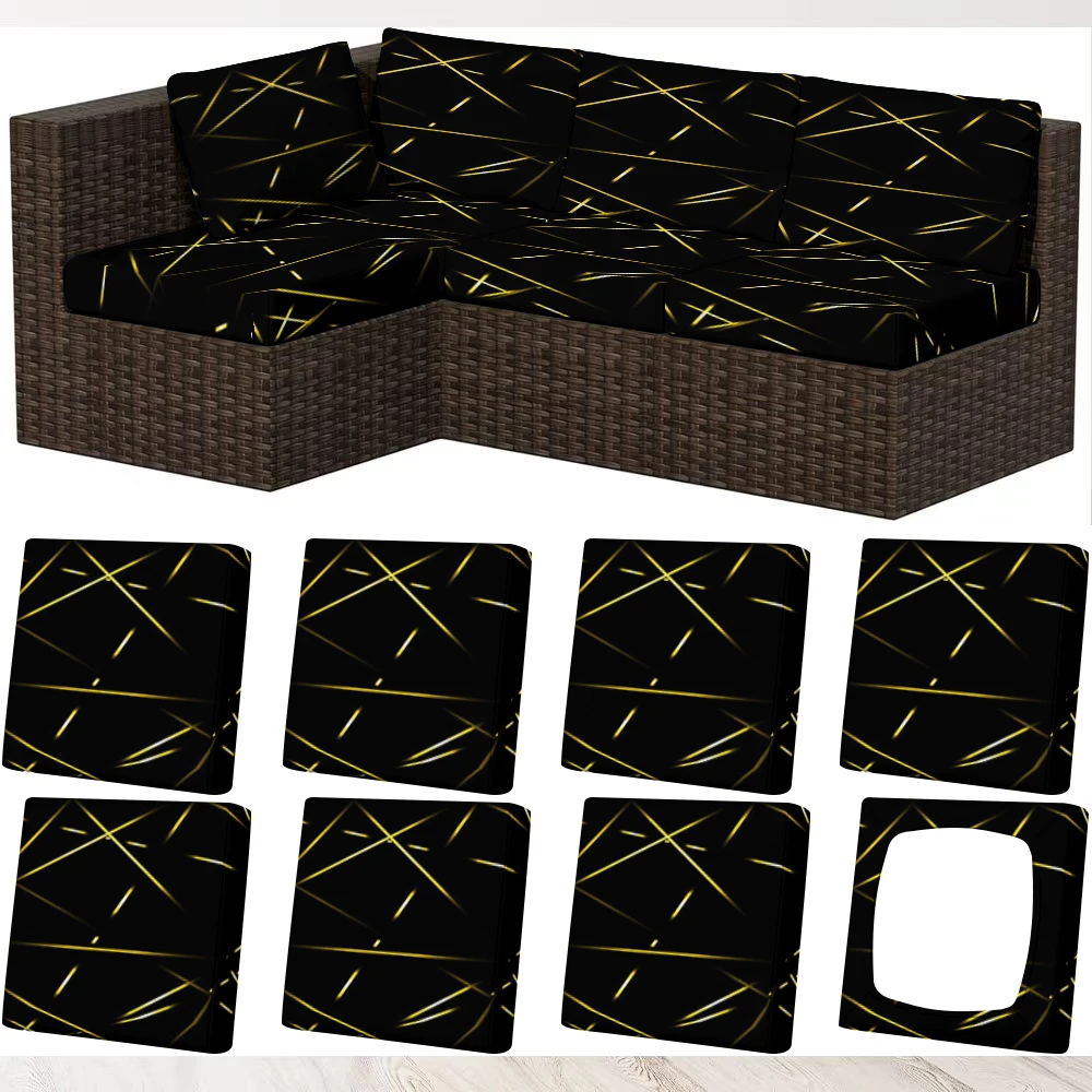 Summer Outdoor Sofa Cover with Black & Gold Geometric Pattern, High - Elastic Milk Silk, Pet - Friendly,