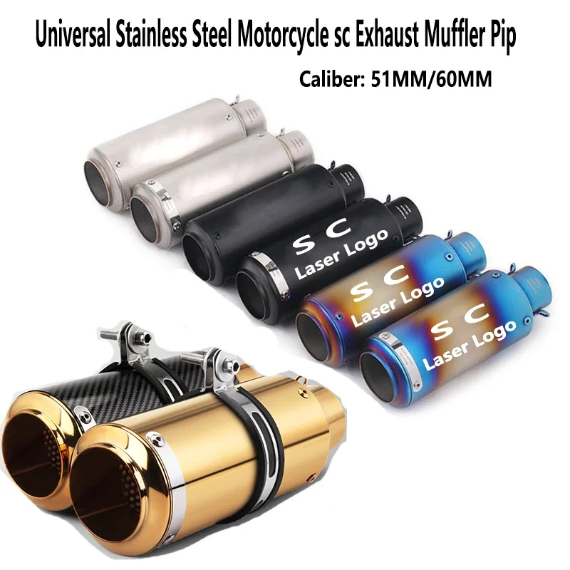 

51MM/60MM Universal Stainless Steel Carbon Fiber Motorcycle sc Exhaust Muffler Pipe for Moto GP-PJ Racing Modify Accessories