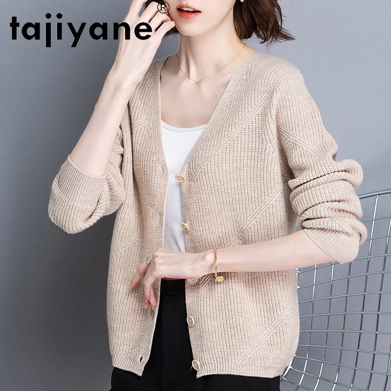 Tajiyane Fall 2020 Women Clothing Women's 100% Wool Cardigan Knitted Coats Woman Cardigans Real Sheep Fur Sweaters Sweter TN1206