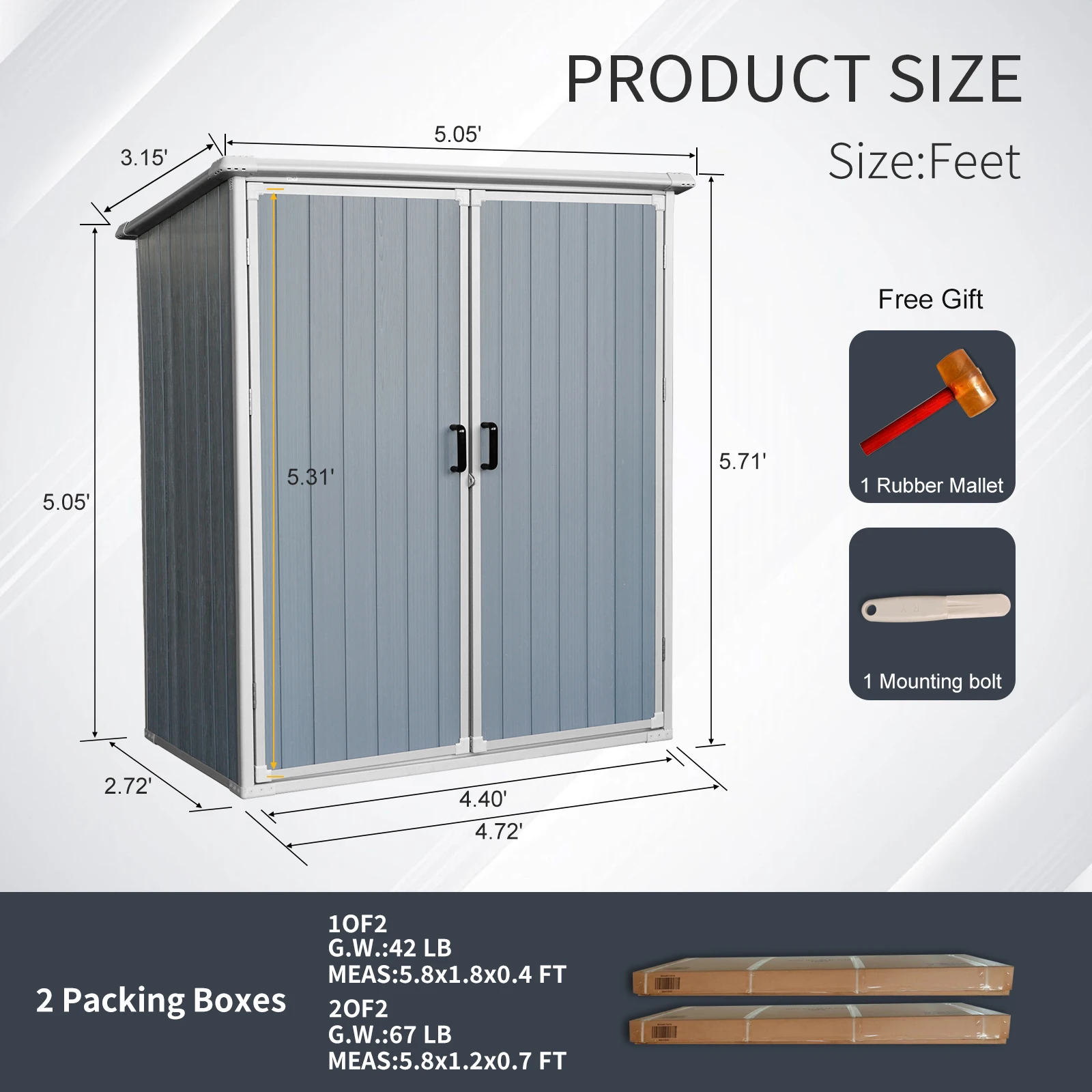 5x3FT Outdoor Storage Shed Waterproof Resin Plastic Cabinet with Lockable Doors for Bikes Patio Furniture and Tools