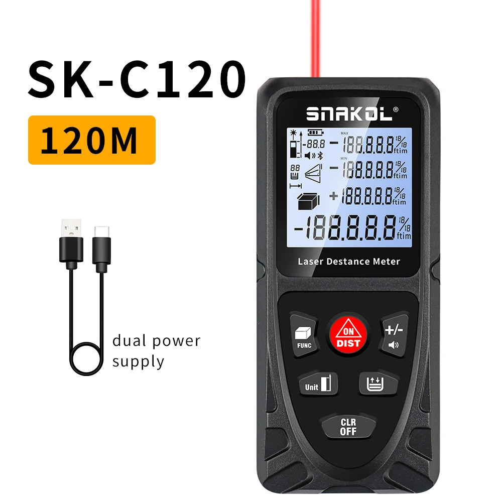 SNAKOL 120M Smart Laser Distance Meter Measure Infrared Rangefinder USB Rechargeable Handheld Portable Laser Range Finder Tools