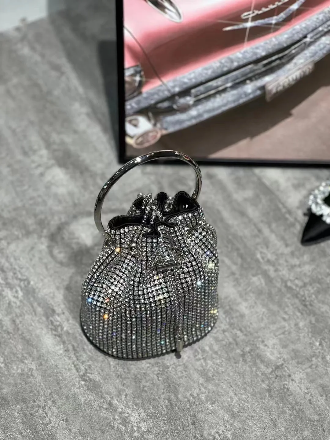 Borsa a secchiello in cristallo Bling Borsa da donna Glitter Strass lucidi Borsa da sera con diamanti Borsa a tracolla con pochette per festa di