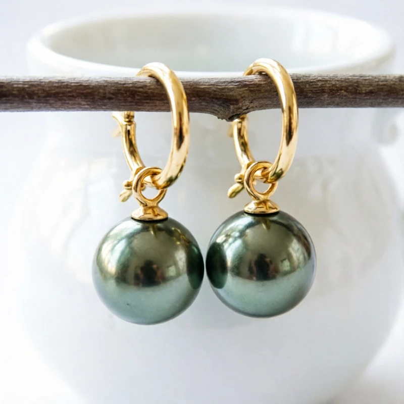 Vintage Elegant Black Green Imitation Pearl Pendant Earring for Women Minimalist Luxury Design Banquet Celebration Charm Jewelry