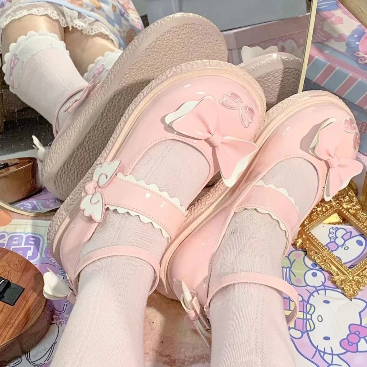 na Halloween Cosplay Sweet Tea Party Yellow Duck Shoes Cos Girl Cream Bubbles Bow Kawaii Shoes Lolita Girls High Heel LoliShoes