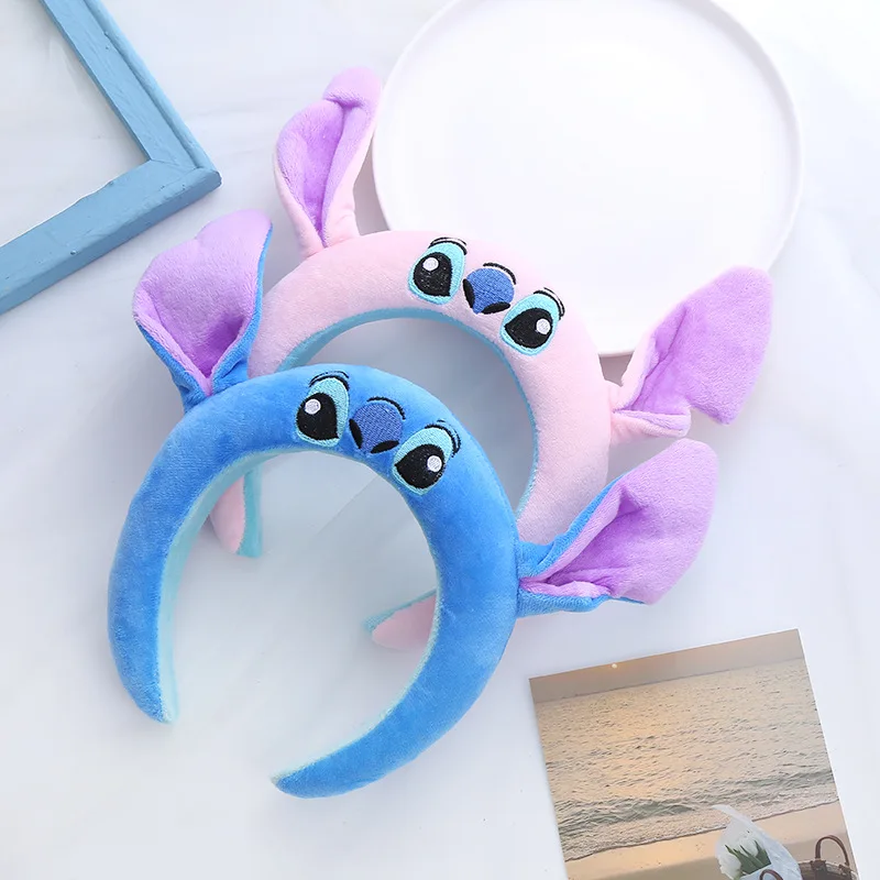 

Повязка на голову Disney Stich, забавная повязка на голову с милым мультяшным рисунком, декоративная повязка на голову, плюшевая противоскользящая повязка для волос, подарки на день рождения для девочек