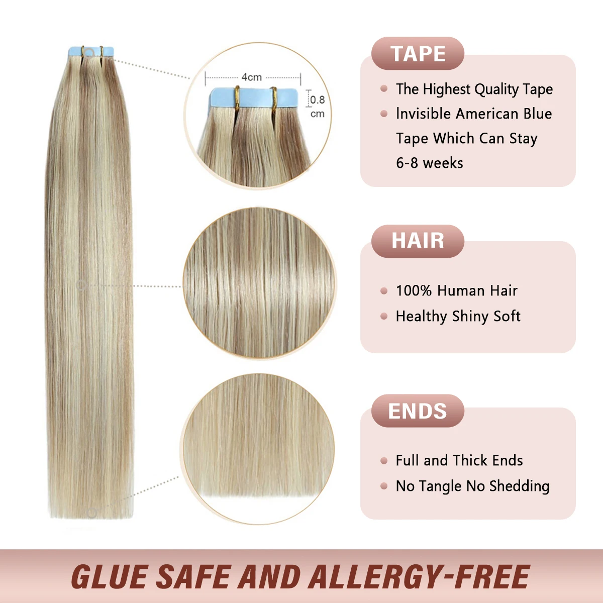 100% حريري سلس غير مرئي Balayage شقراء قذرة لتسليط الضوء على التبييض شقراء 20 قطعة شريط مستقيم في وصلات شعر بشري