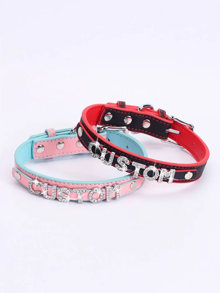 Sexy Pu Leather Collar Customized Rhinestone Twinkling Letters Choker Necklace Men Women Punk Cosplay Jewelry