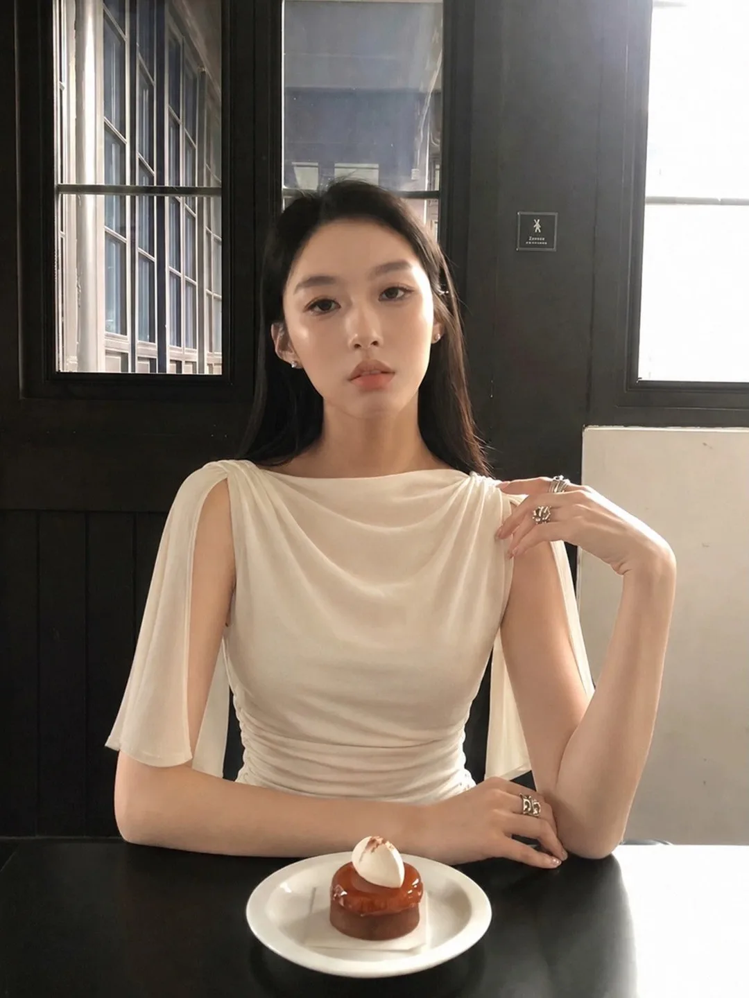 Summer Design Sense Women's T-Shirt Short Sleeve Gathered Waist Slimming Top Korean Style Commute Fashion Breathable Skin-Fri...