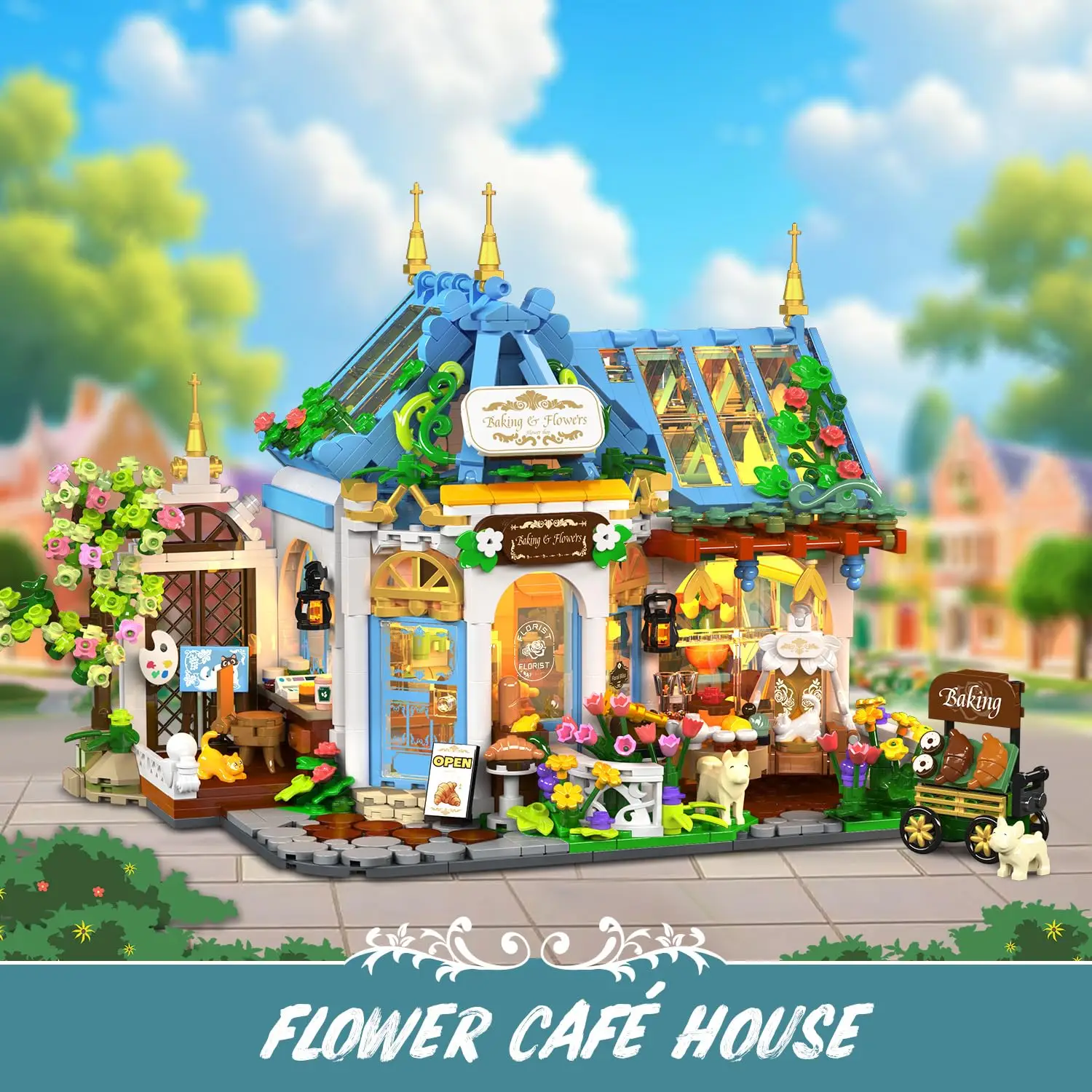 

Набор для строительства Flower Café House со светодиодной ботанической кофейной архитектурой и открывающимся дизайном, настольная пекарня, домашний декор, подарок для взрослых