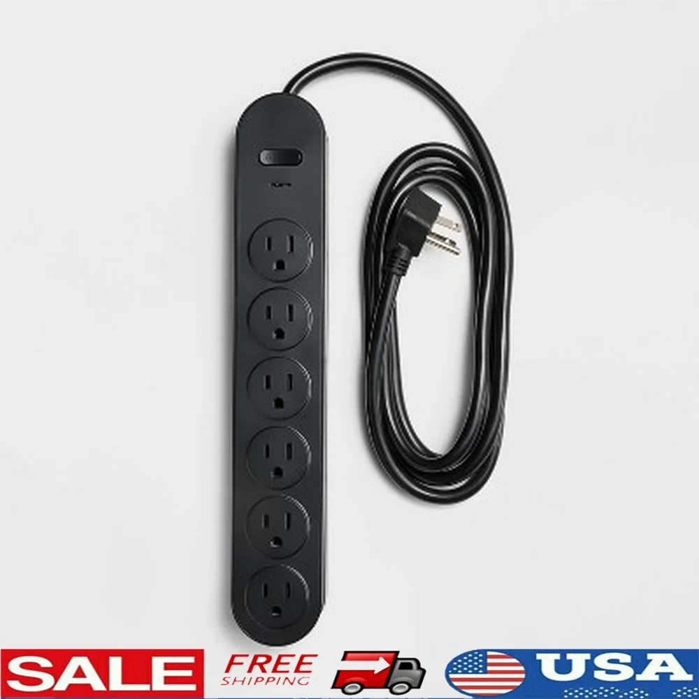 

6 Outlet Surge Protector 6ft Cord 500 Joules Surge Protection 3-Prong Plug Adapter Easy On-Off Switch Multiple Devices Safe