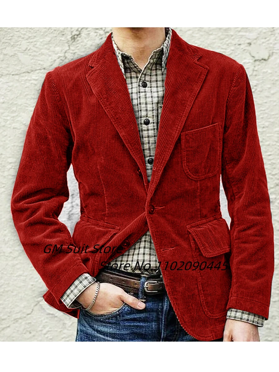 Men's Outwear Corduroy Casual Retro Suits Single-Breasted High-Quality Fashion Long-Sleeved Solid Color Jacket Winter Models