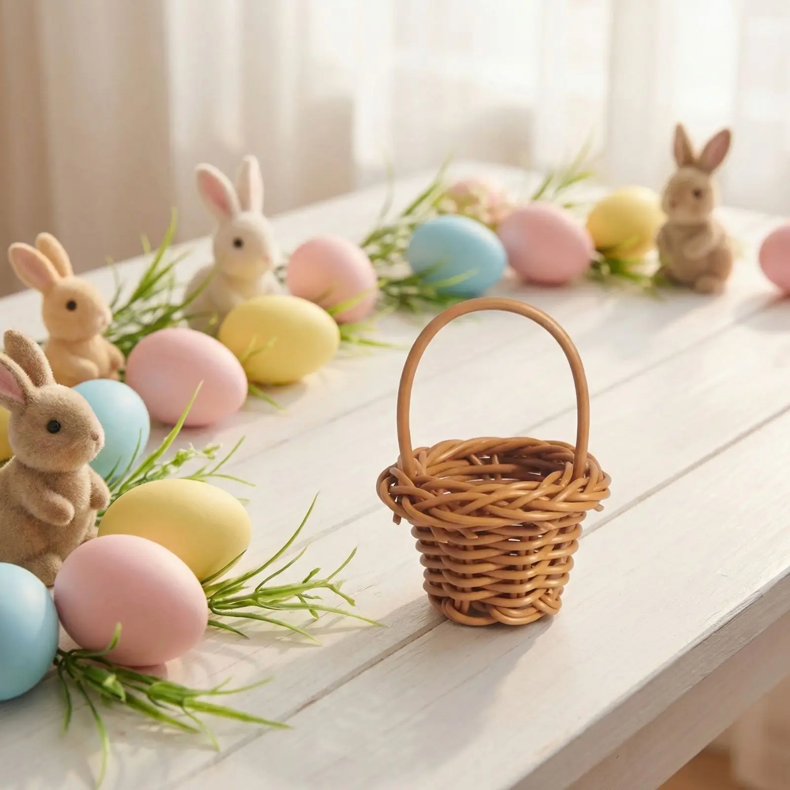 

1pcs Dollhouse Miniature Woven Flower Basket Hand Basket Storage Basket Kids Pretend Play Toy Doll House Accessories