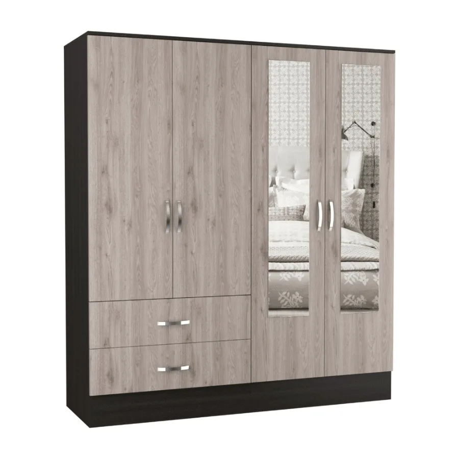 

Gangi Armoire Double Door Cabinet Two Mirrors Metal Hardware Two Drawers Rod Six Shelves