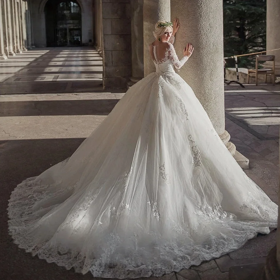 Lace Wedding Dresses Ball Gown Long Sleeves Muslim Dubai Saudi Arabia Israel Bridal Gowns Vestido De Novia Customized
