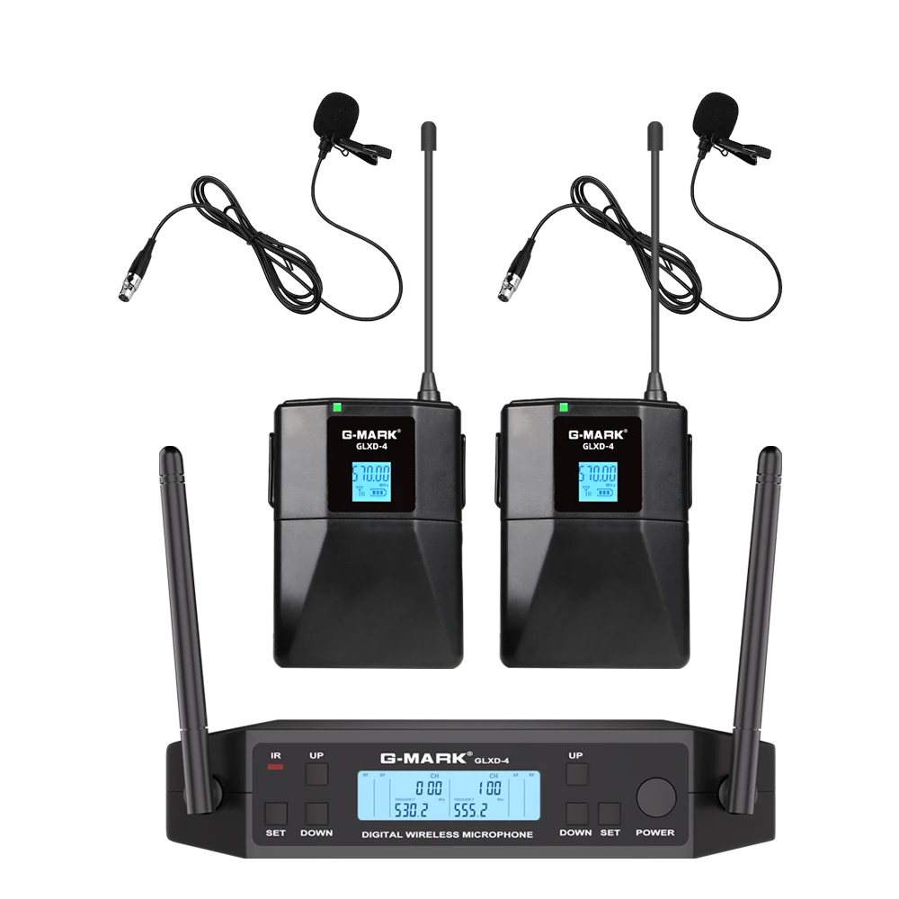 Draadloze Lavalier Microfoon G-MARK GLXD4 Professionele UHF Clip Mic Bodypack Headset Frequentie Verstelbare 50M Voor Show