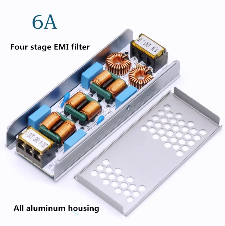 GHXAMP AC110V-250V Ultra-thin Four Stage EMI Electromagnetic Interference Filter Suppressor Power EMC Audio Amplifier 6A 10A 1PC