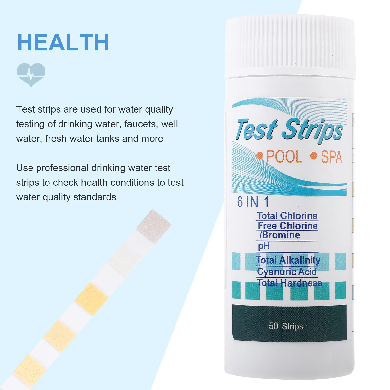 

50pcs Quality Testing Tool Pool Test Strips Ph Strips Aquarium Spa Tub Hardness Tester Swimming Pool Test Kit