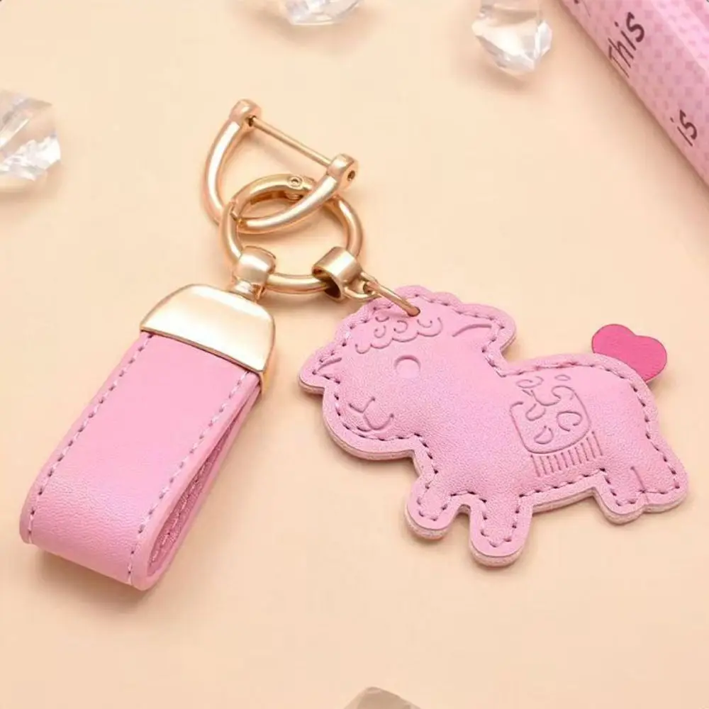 Kawaii Cartoon Pu-Lamm-Schlüsselanhänger, Leder-Zodiak-Ziegen-Anhänger, Anti-Verlust-Riemen, Ziegen-/Schaf-Taschenanhänger, Taschenhänger – Detail 10