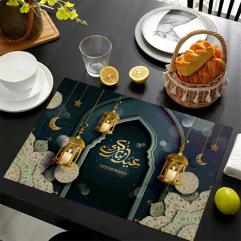 1PC Ramadan Eid Decor Placemats, Star Moon Lantern Mandala Design, Festive Atmosphere for Dining Room