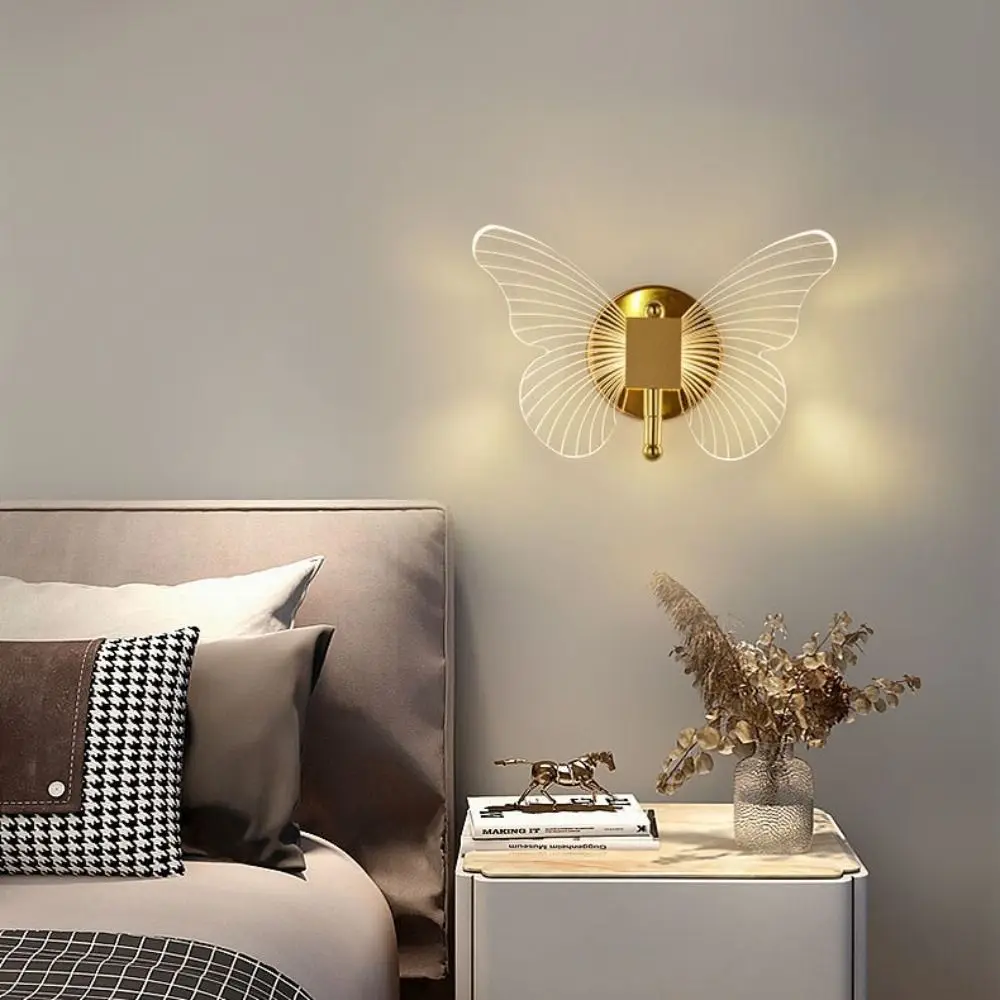 Metal Acrylic LED Butterfly Wall Lamp Tricolor Adjustment Elegant Wall Light Sconces Creative Modern Bedside Lamp