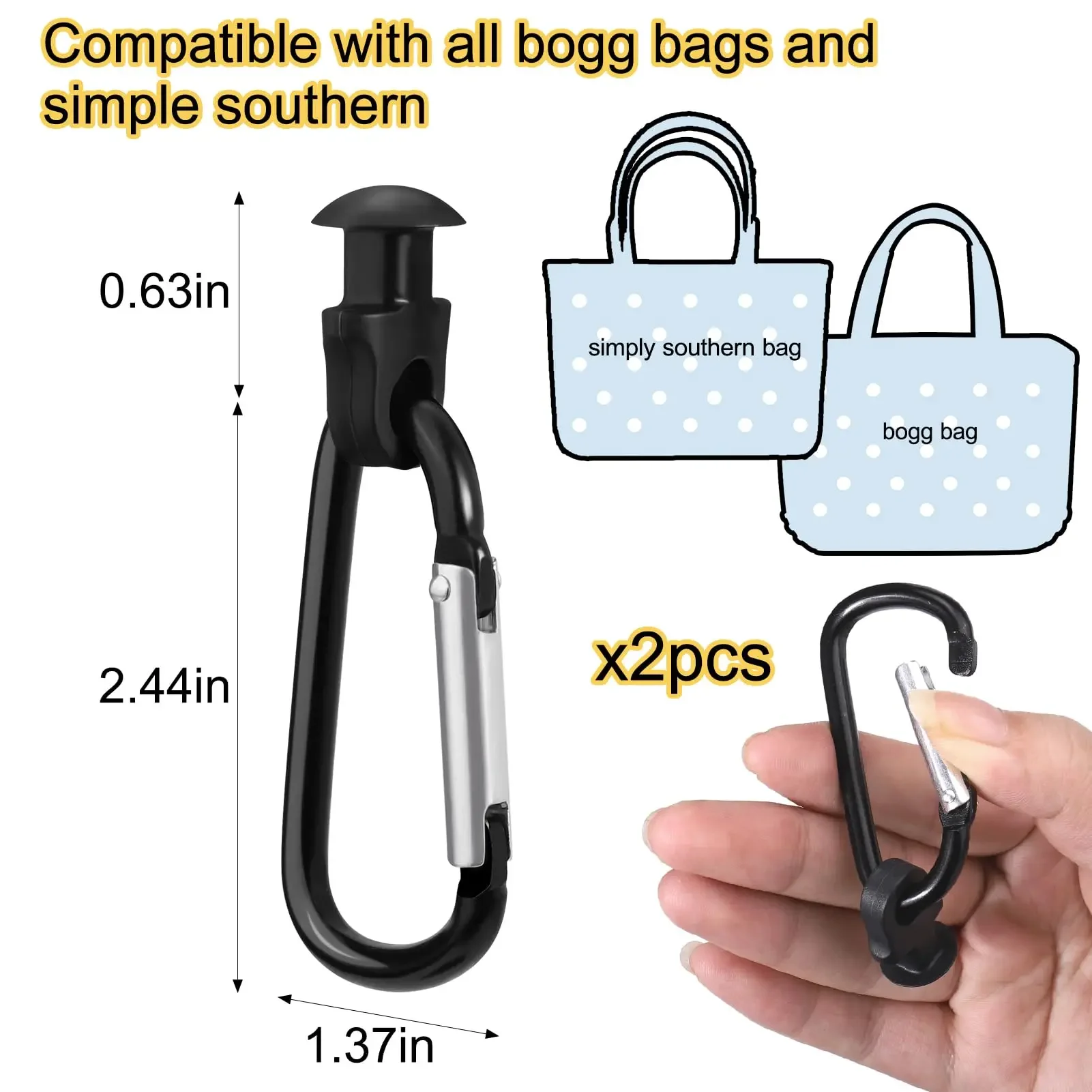 2pcs Key Holder for Bogg Bag Accessories for Bogg Bags Insert Charm Carabiner Keychain Compatible with Bogg Bag Beach Tote Bag