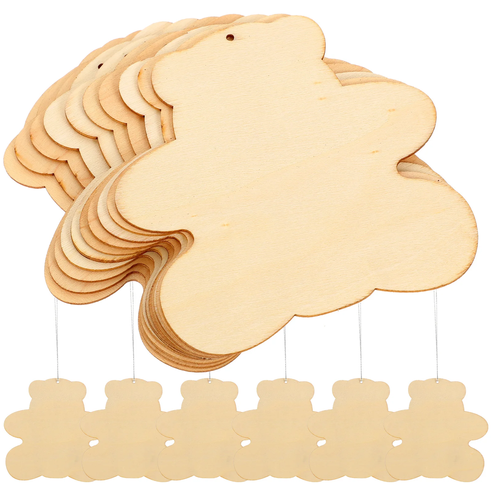 

50 Pcs Wood Chip White Embryo Bear Shaped Diy Graffiti Crafts Unfinished Decorative Slices Kids Students Wooden Pendant Hand