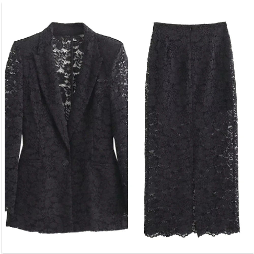 New Arrival Lace Skirt Set for Women/Suit Set with Padded Shoulder Lace Blazer and Skirt for European and American Women